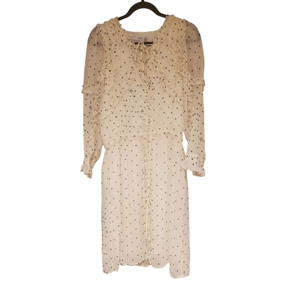 EUC Koche Collective White Polka-dot Frilly Ruffles Chiffon Dress French 40 US M - Picture 1 of 8